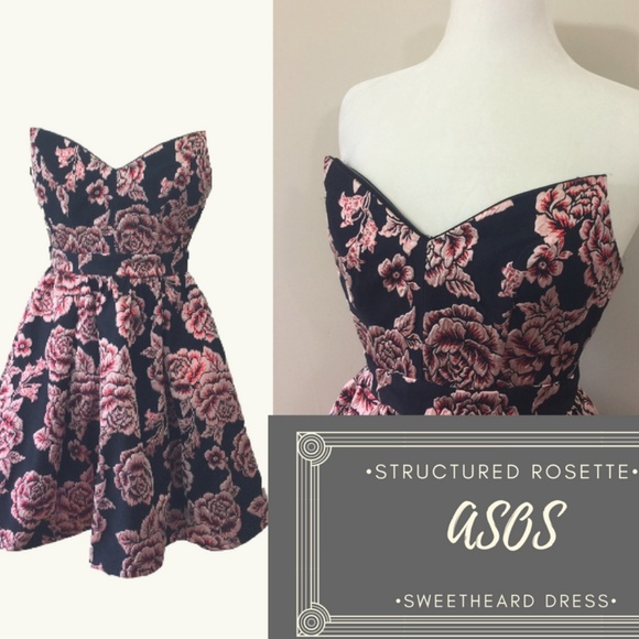 ASOS Dresses & Skirts - ASOS Black & Pink Rose Print Occasion Dress Sz. 4